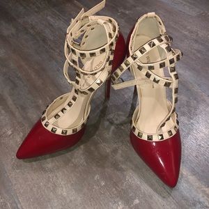 AKIRA Red Studded High Heels